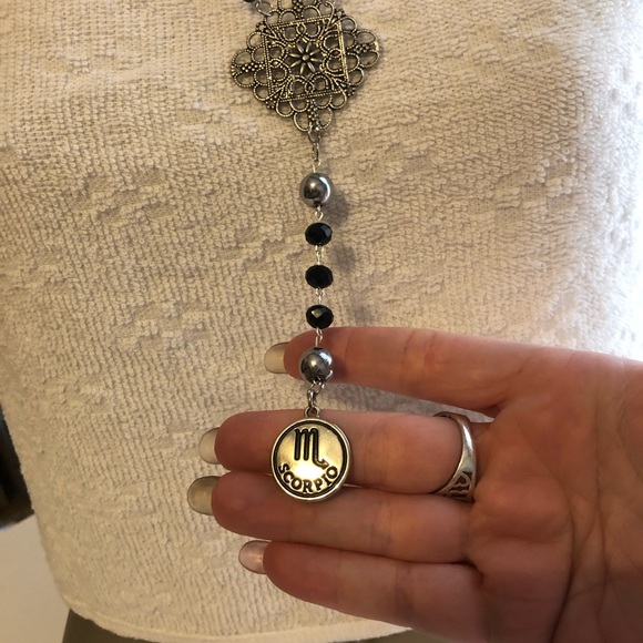 Scorpio Zodiac black beaded rosary necklace handmade - Picture 2 of 9
